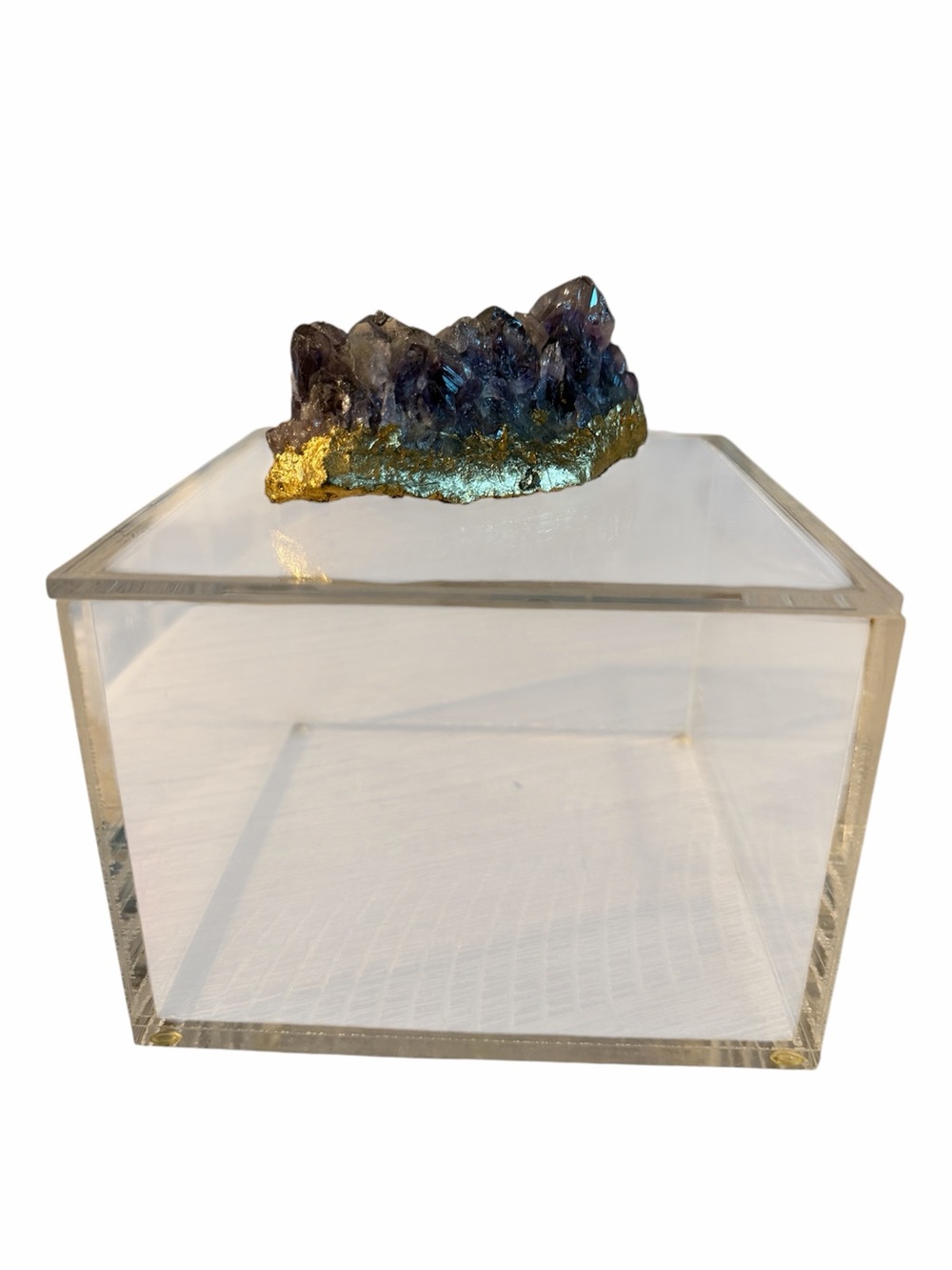 Acrylic box with Amethyst Crystal Cluster Lid Handle